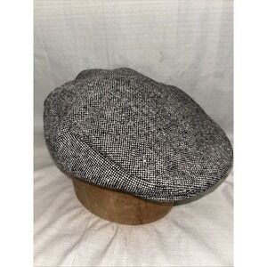 Dorfman Pacific Dogtooth Tweed Newsboy Cabbie Flat Cap Sz L Black White Wool Hat